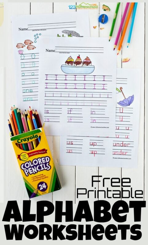 Kids need lots of practice tracing letters to improve handwriting! These super cute,  free printable alphabet worksheets are a handy tool for preschool, pre-k, kindergarten, or first grade students. With these alphabet worksheets children will get the practice writing alphabet letters they need to write letters A to Z. These alphabet practice sheets include both upper and lowercase tracing! Simply print pdf file with free alphabet worksheets and you are ready to practice upper and lowercase tracing letters.