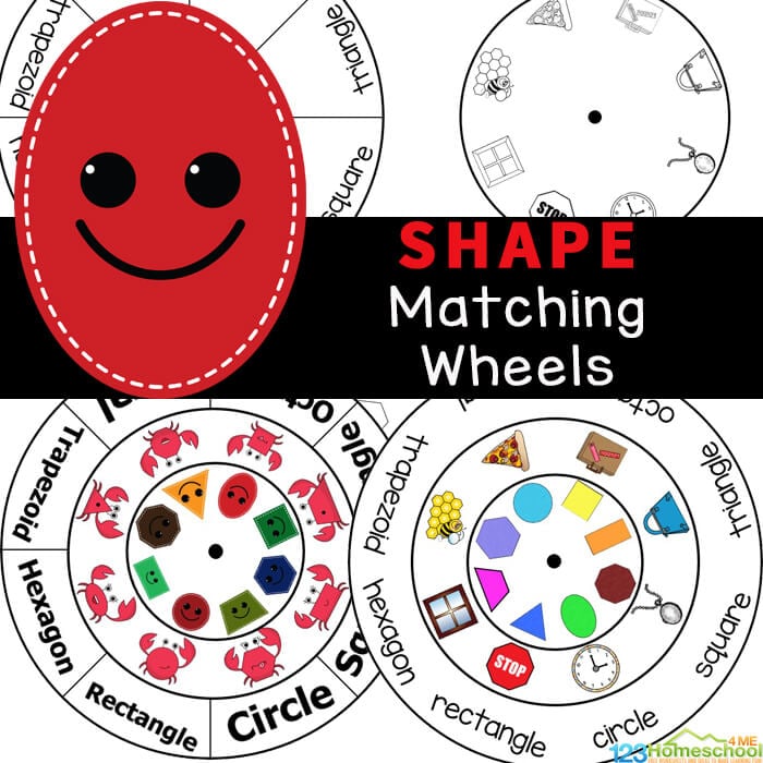 If your kids are learning their shapes  you’ll love this free shape printable which is an engaging shape matching activity! This shape match is perfect for toddler, preschoolers, pre-k, kindergarten, and first graders who are working on shapes and their names. Students will match shapes and shape words while having fun spinning the shape wheel!  Simply download pdf file with shape matching game and you are ready to teach shapes to kids!
